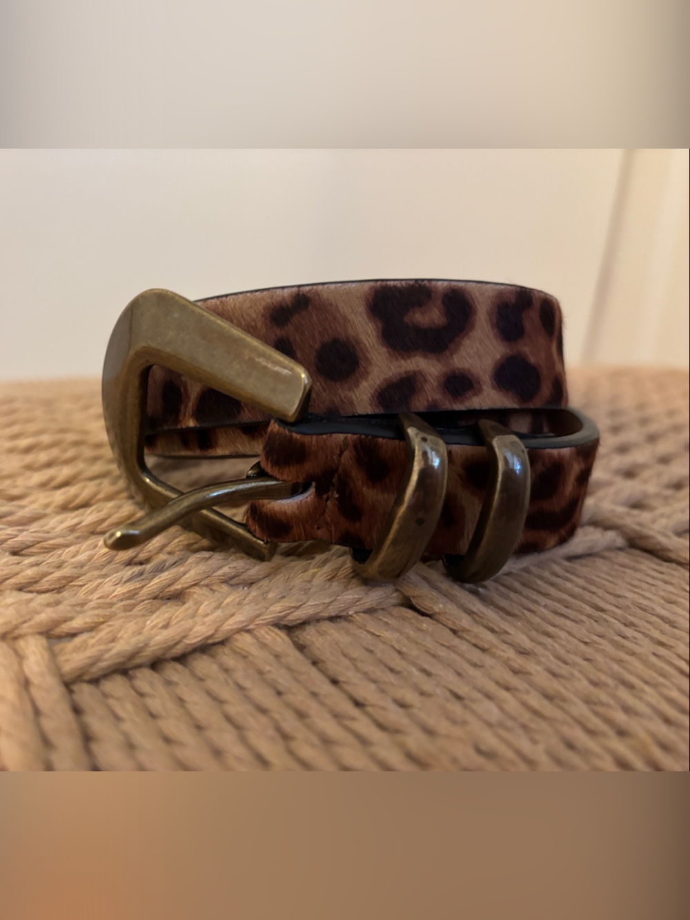 Banana Republic Leopard Print Belt with Brass Buckle